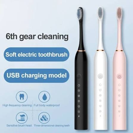 6-Mode Soft Electric Toothbrush – USB Rechargeable Waterproof Sonic Toothbrush