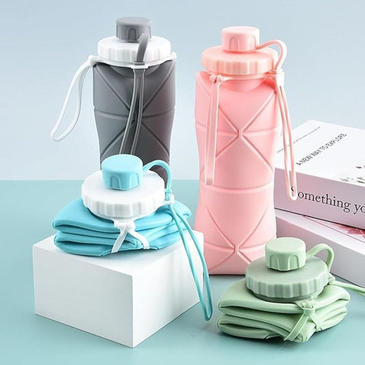 Foldable Silicone Water Bottle 600ml Leak Proof, Portable & Travel Friendly