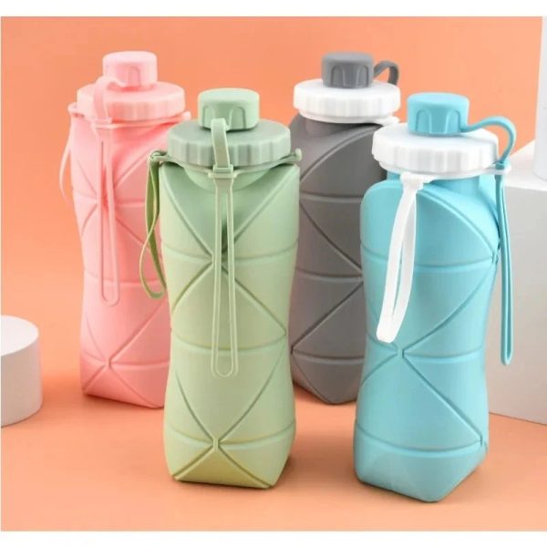 Foldable Silicone Water Bottle 600ml Leak Proof, Portable & Travel Friendly