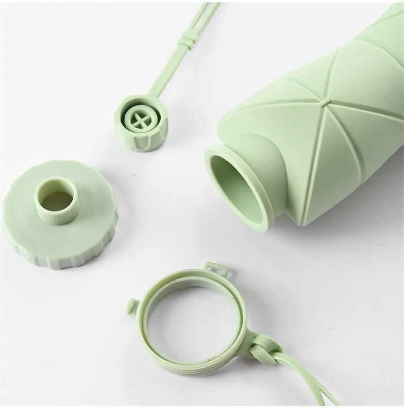 Foldable Silicone Water Bottle 600ml Leak Proof, Portable & Travel Friendly
