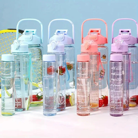 Motivational Water Bottle with Time Markers, Straw & Carry Handle (FREE DELIVERY)